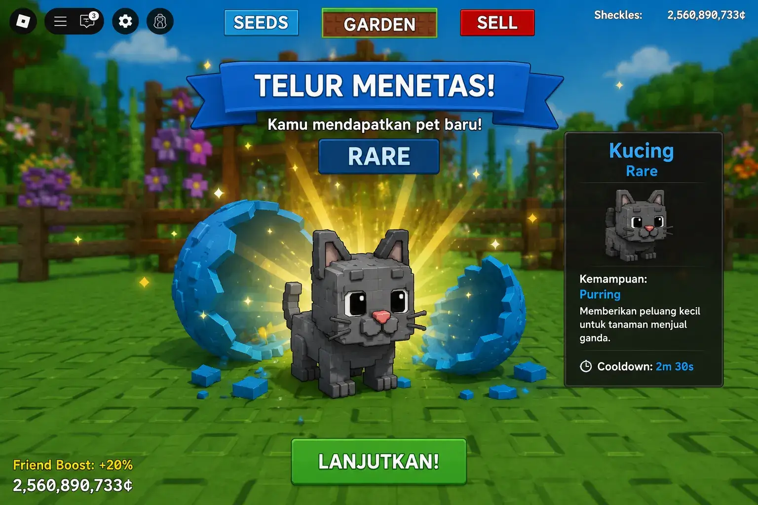 Pet langka baru menetas dari telur di Grow a Garden.