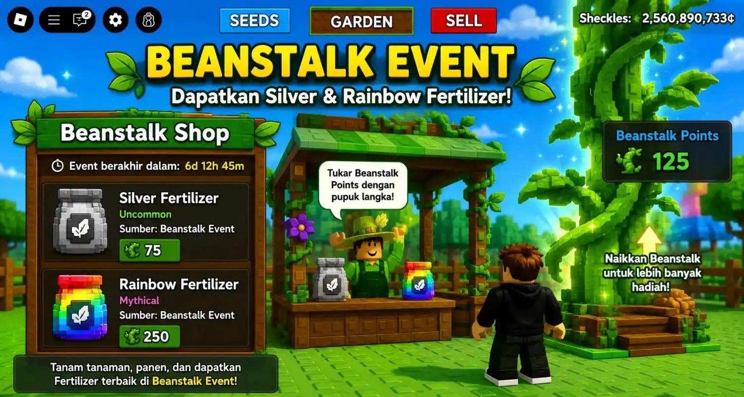 Beanstalk Event Grow a Garden tempat mendapatkan Silver dan Rainbow Fertilizer